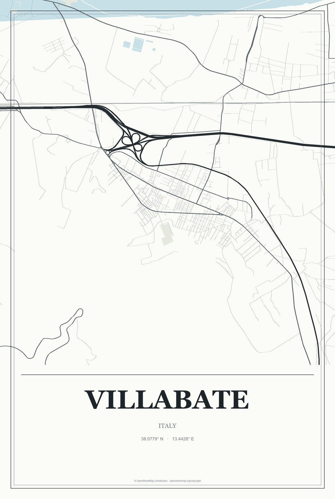 Villabate, Italy City Map Aluminum Sign in Gallery Air style