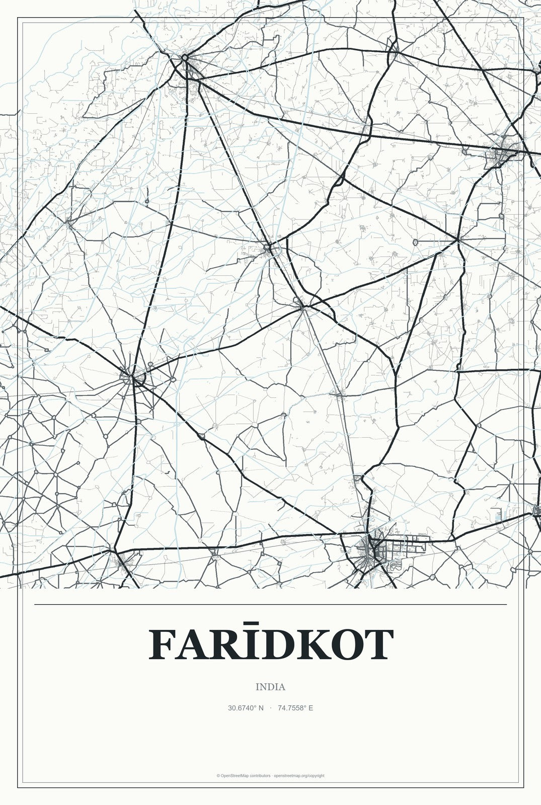 Farīdkot, India City Map Aluminum Sign in Gallery Air style