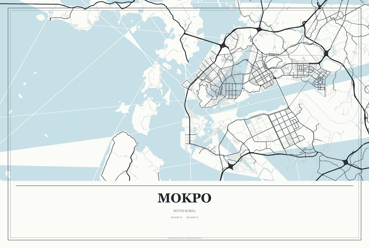 Mokpo, South Korea City Map Aluminum Sign in Gallery Air style
