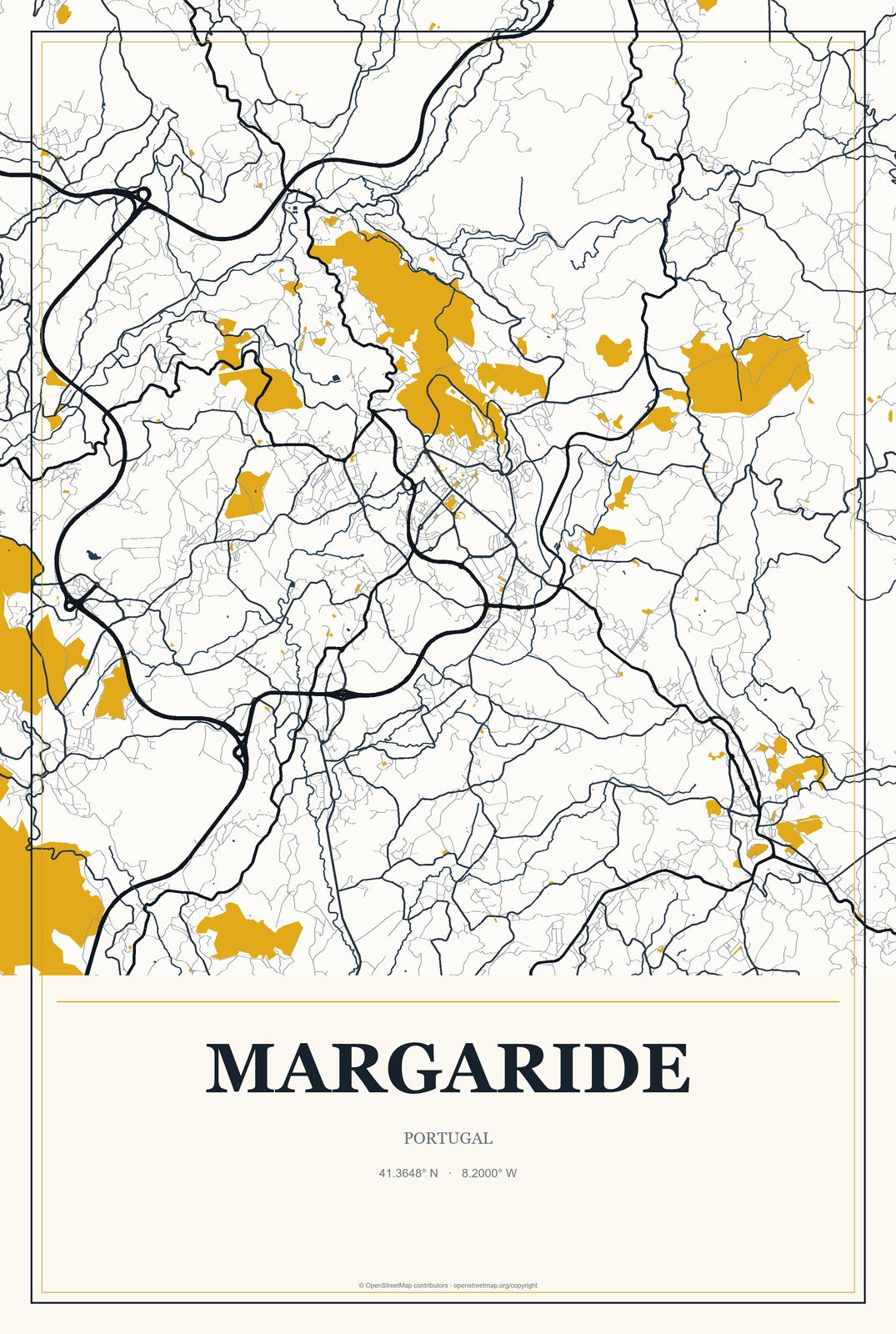 Margaride, Portugal City Map Aluminum Sign in Citrine Modern style