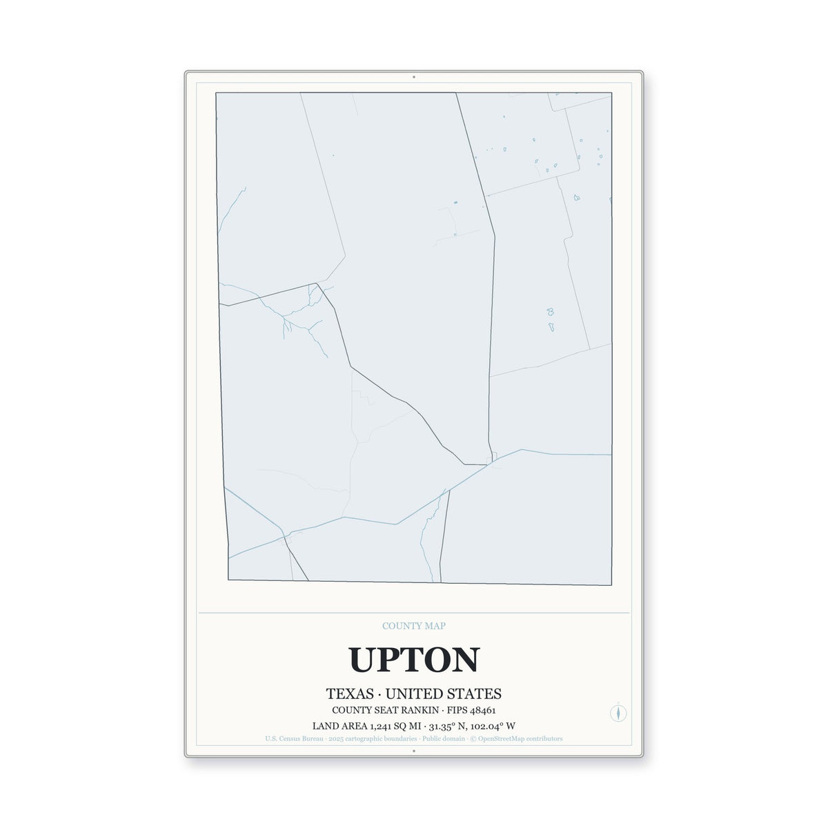 Upton County, Texas Map Aluminum Sign in Gallery Air style