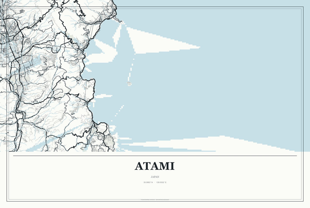 Atami, Japan City Map Aluminum Sign in Gallery Air style