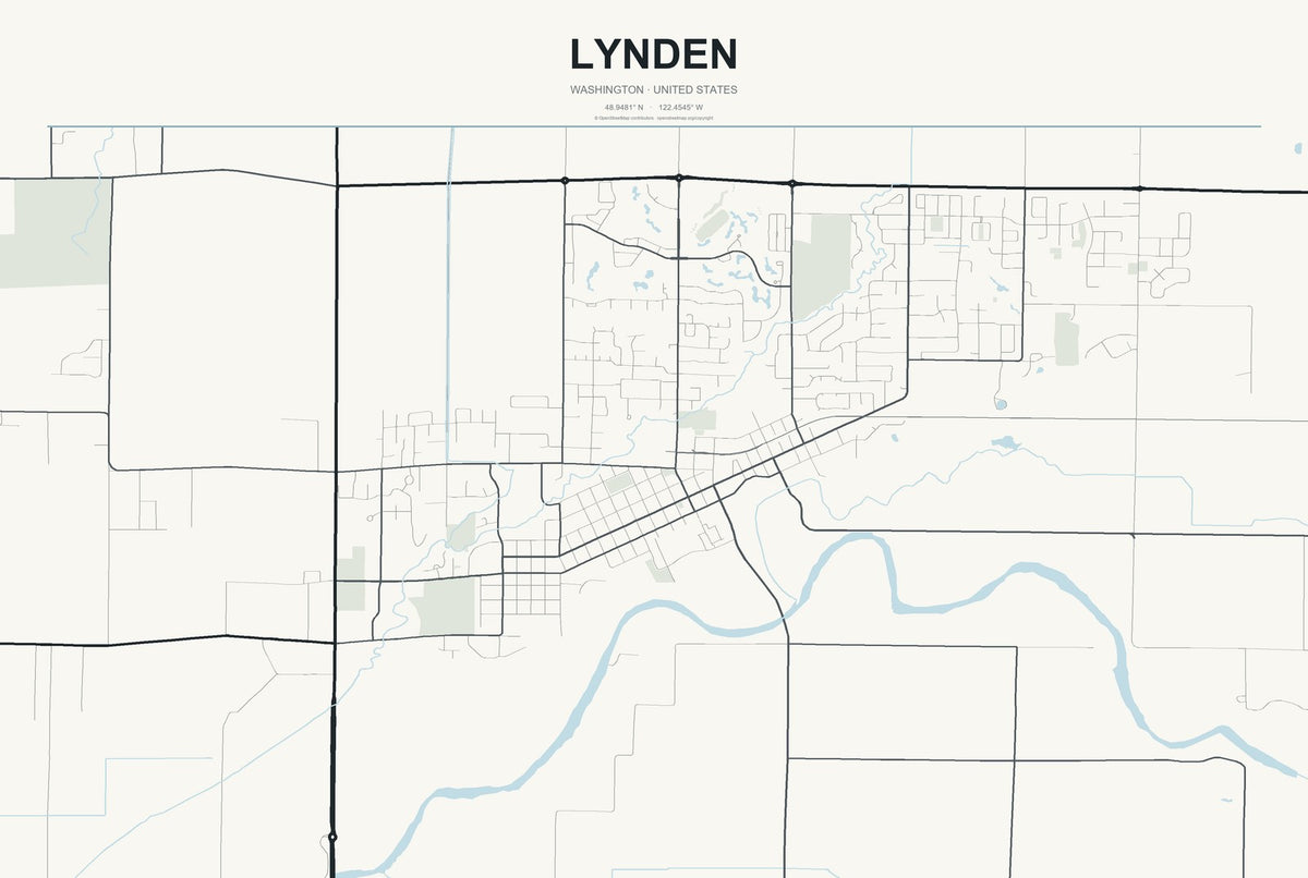 Lynden, Washington City Map Aluminum Sign in Headline Atlas style
