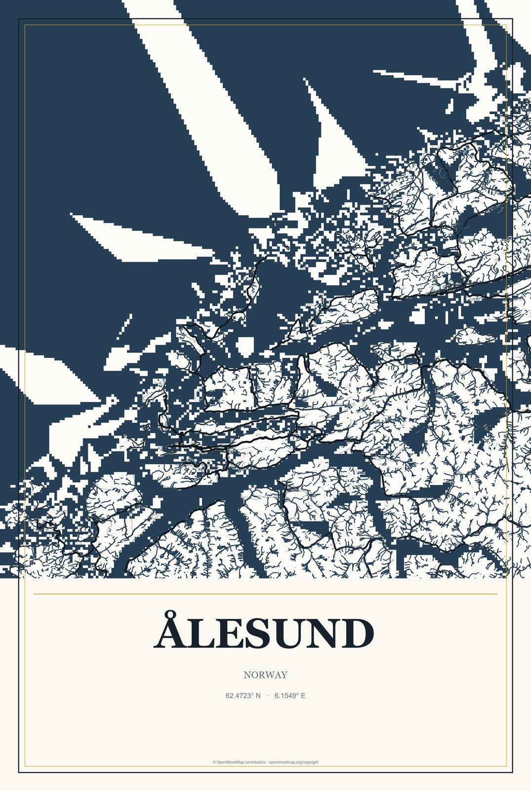 Ålesund, Norway City Map Aluminum Sign in Citrine Modern style
