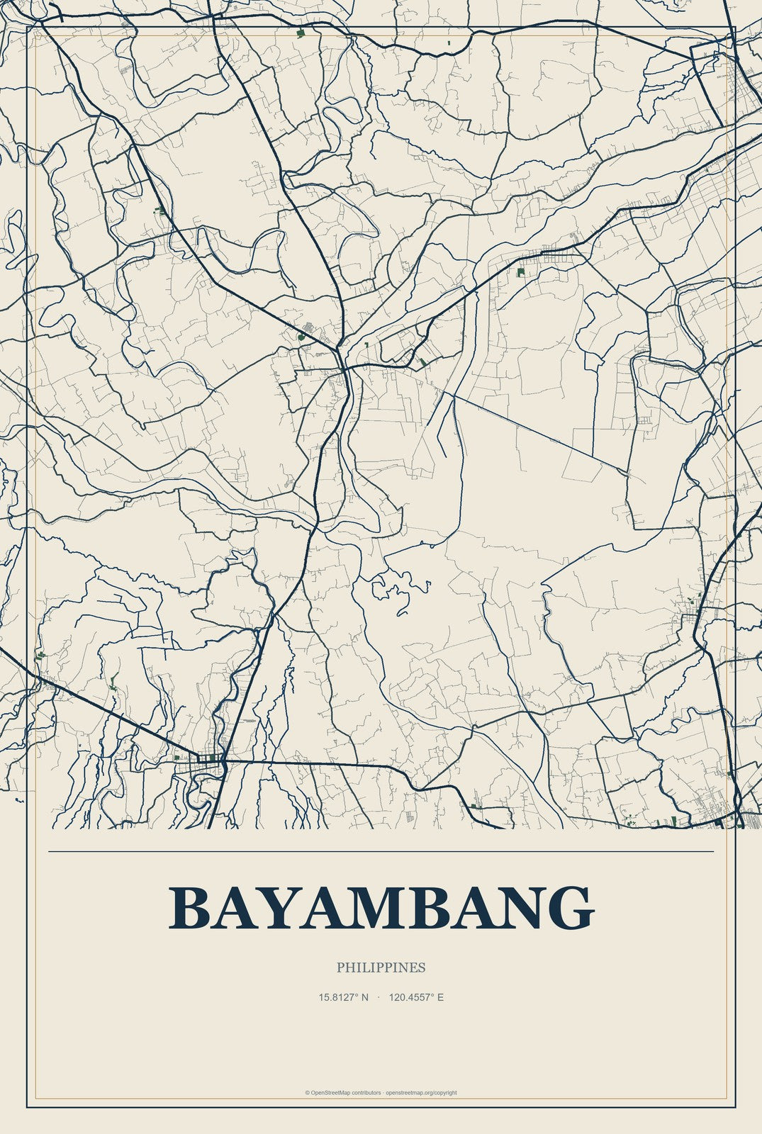 Bayambang, Philippines City Map Aluminum Sign in Coastal Cutout style