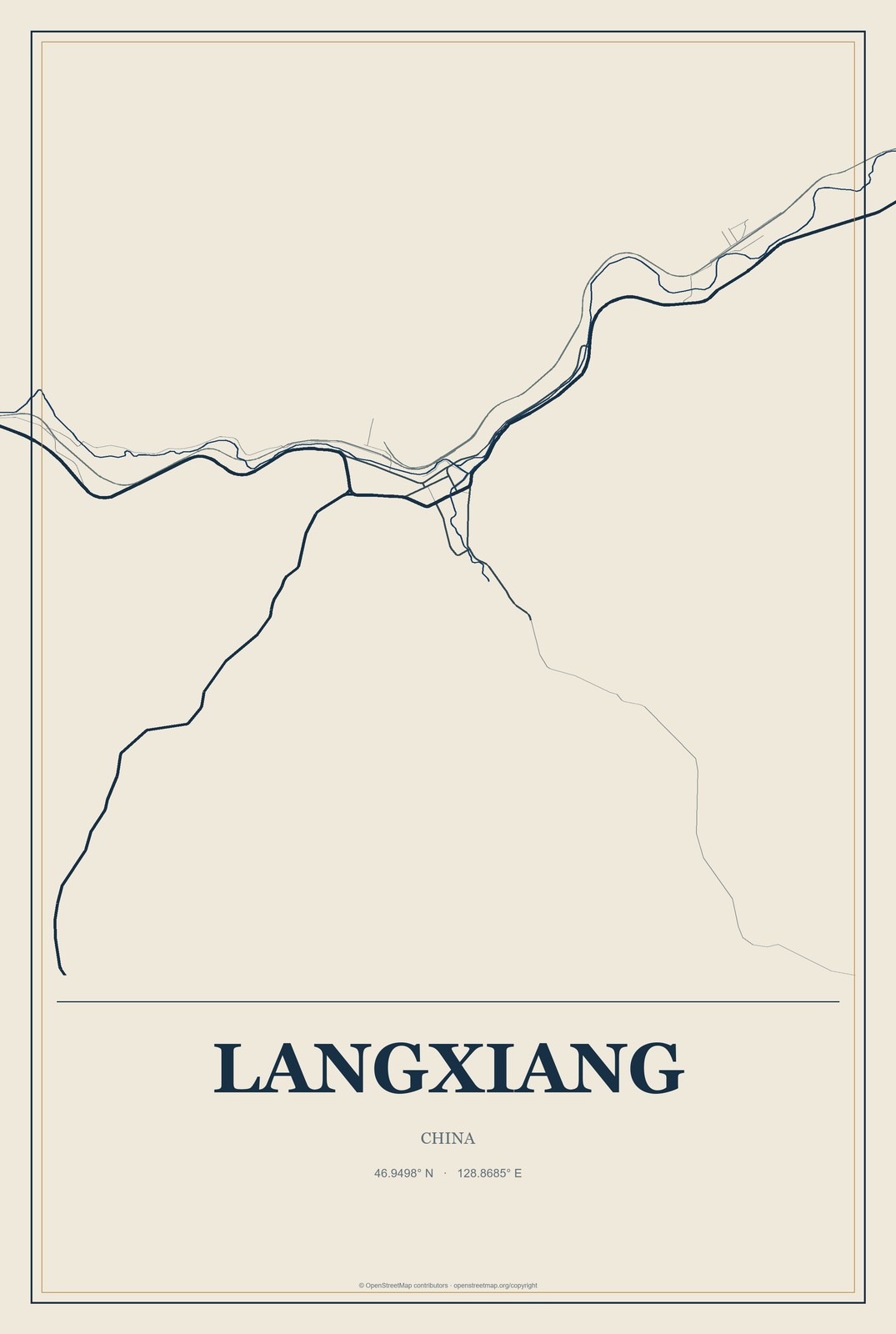 Langxiang, China City Map Aluminum Sign in Coastal Cutout style