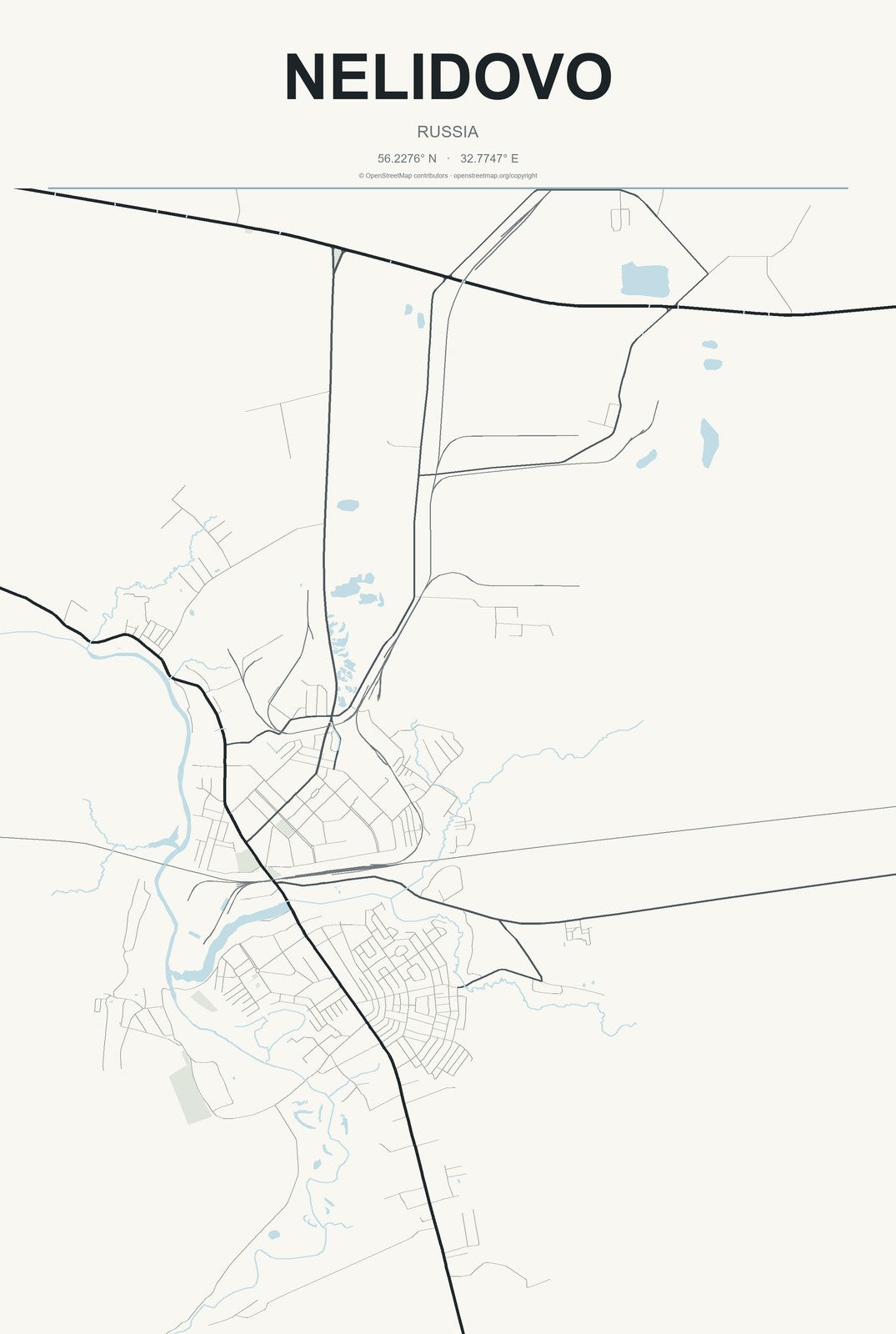 Nelidovo, Russia City Map Aluminum Sign in Headline Atlas style