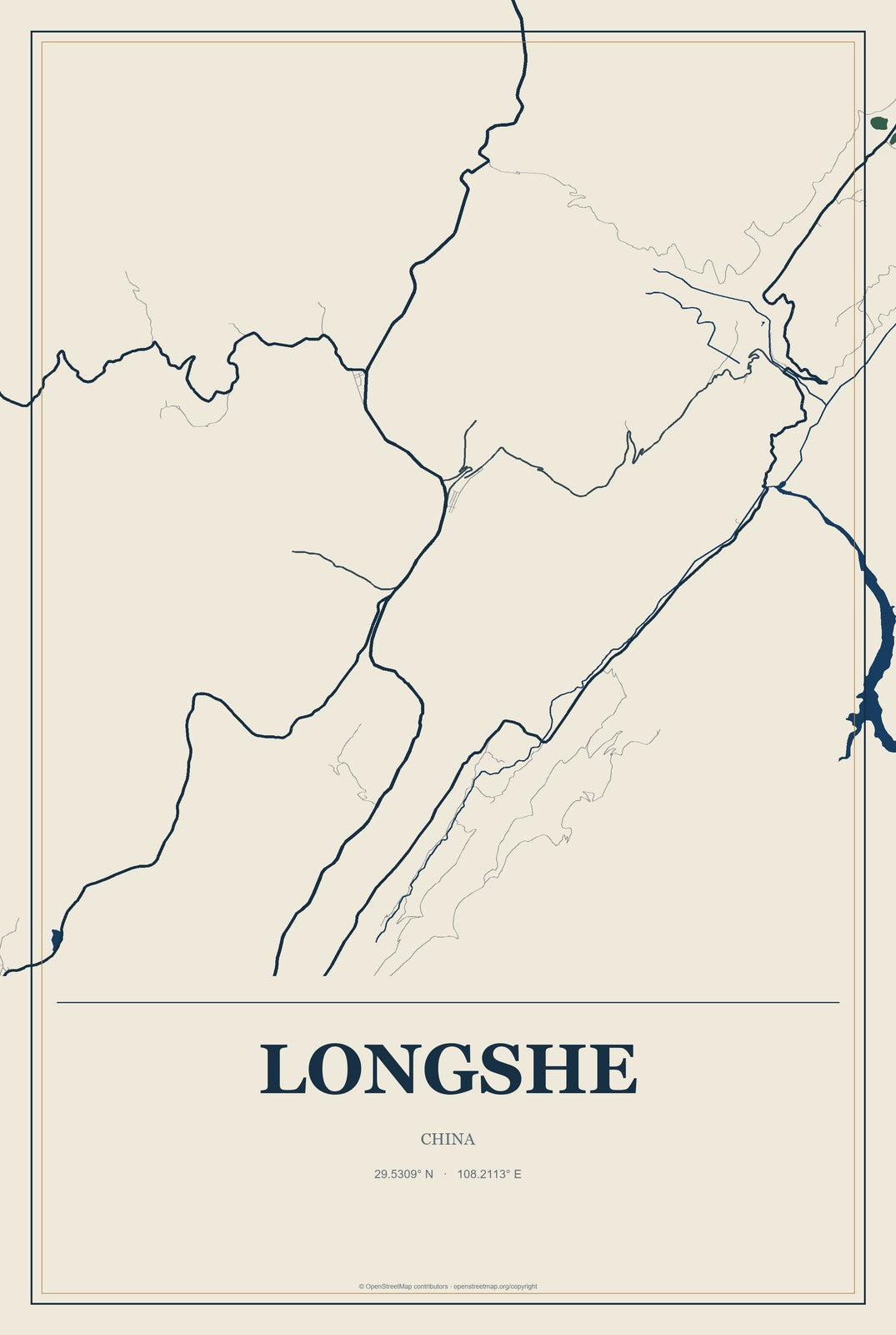 Longshe, China City Map Aluminum Sign in Coastal Cutout style