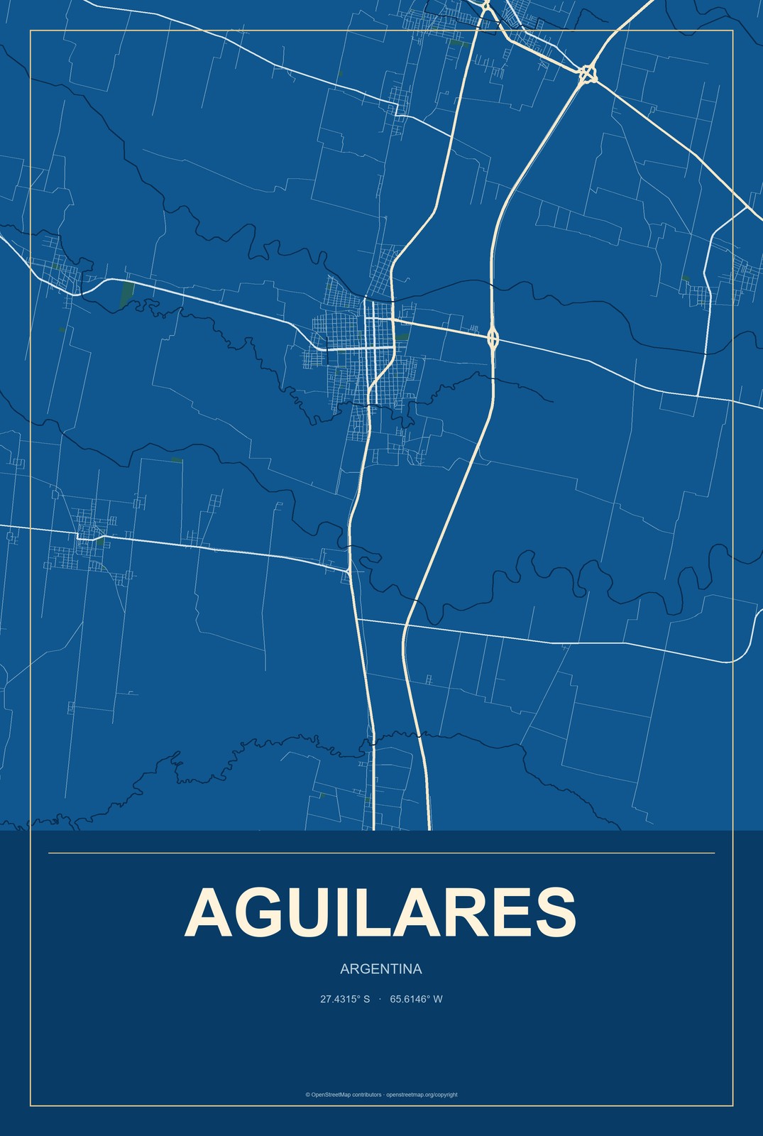 Aguilares, Argentina City Map Aluminum Sign in Harbor Cobalt style