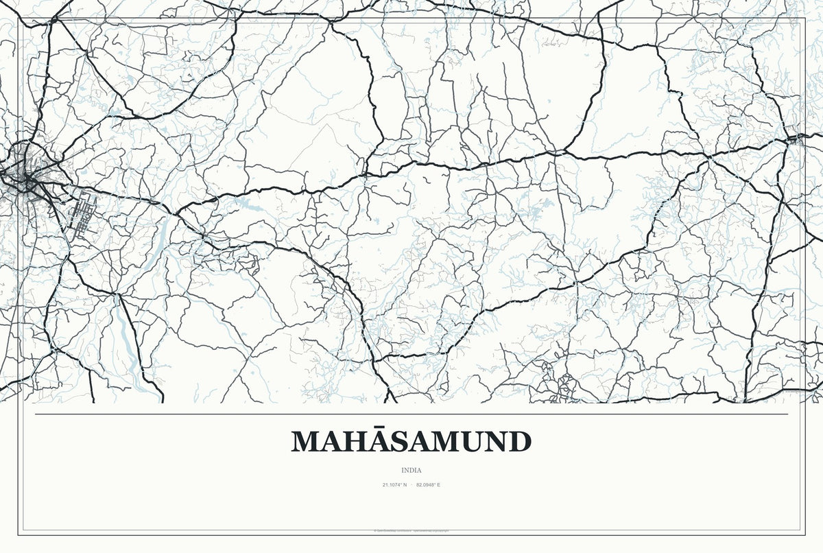 Mahāsamund, India City Map Aluminum Sign in Gallery Air style