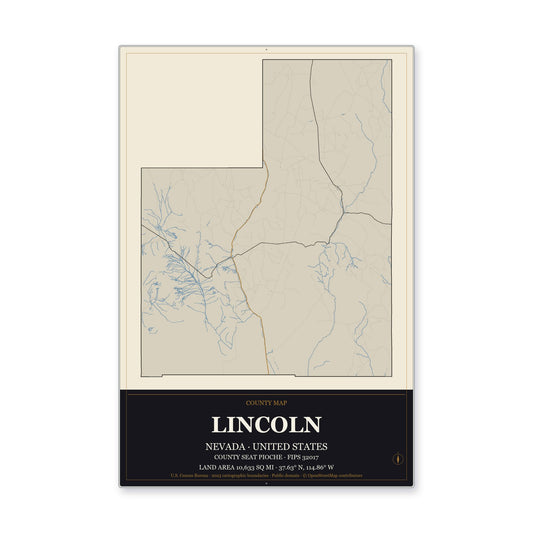 Lincoln County, Nevada Map Aluminum Sign in Museum Plaque style