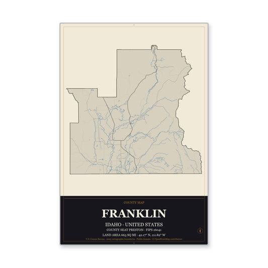 Franklin County, Idaho Map Aluminum Sign in Museum Plaque style