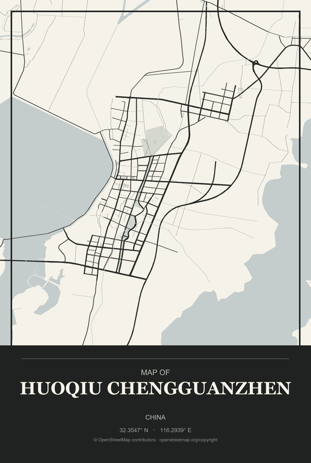 Huoqiu Chengguanzhen, China City Map Aluminum Sign in Museum Plaque style