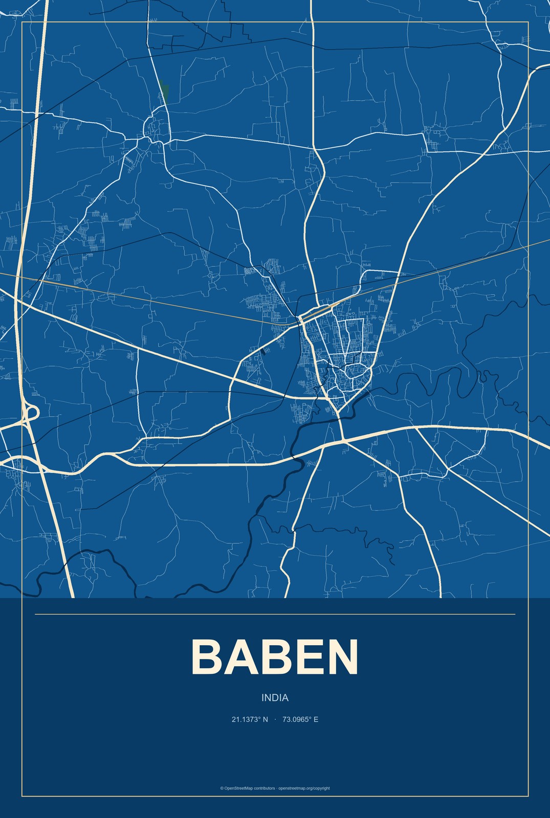Baben, India City Map Aluminum Sign in Harbor Cobalt style