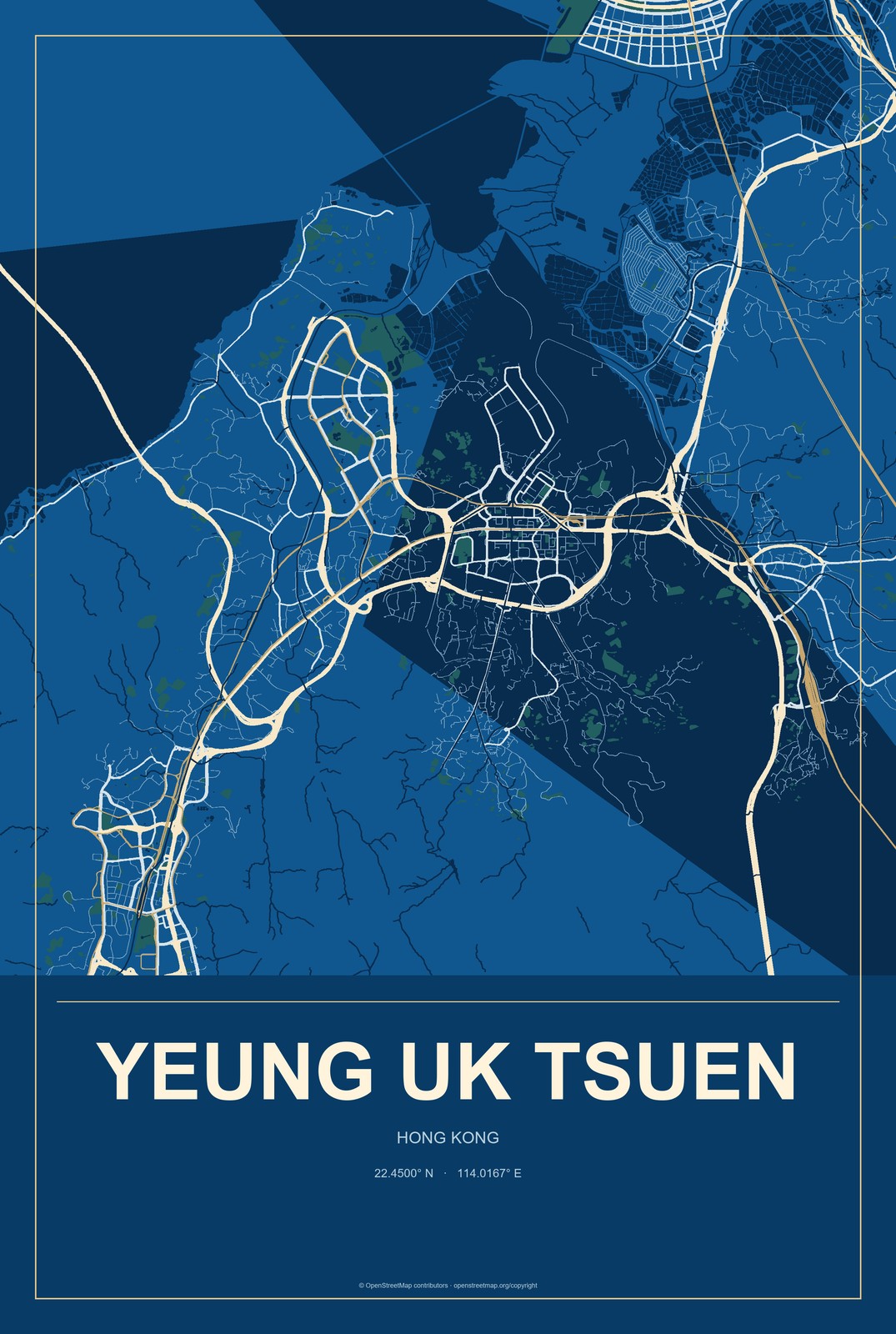 Yeung Uk Tsuen, Hong Kong City Map Aluminum Sign in Harbor Cobalt style