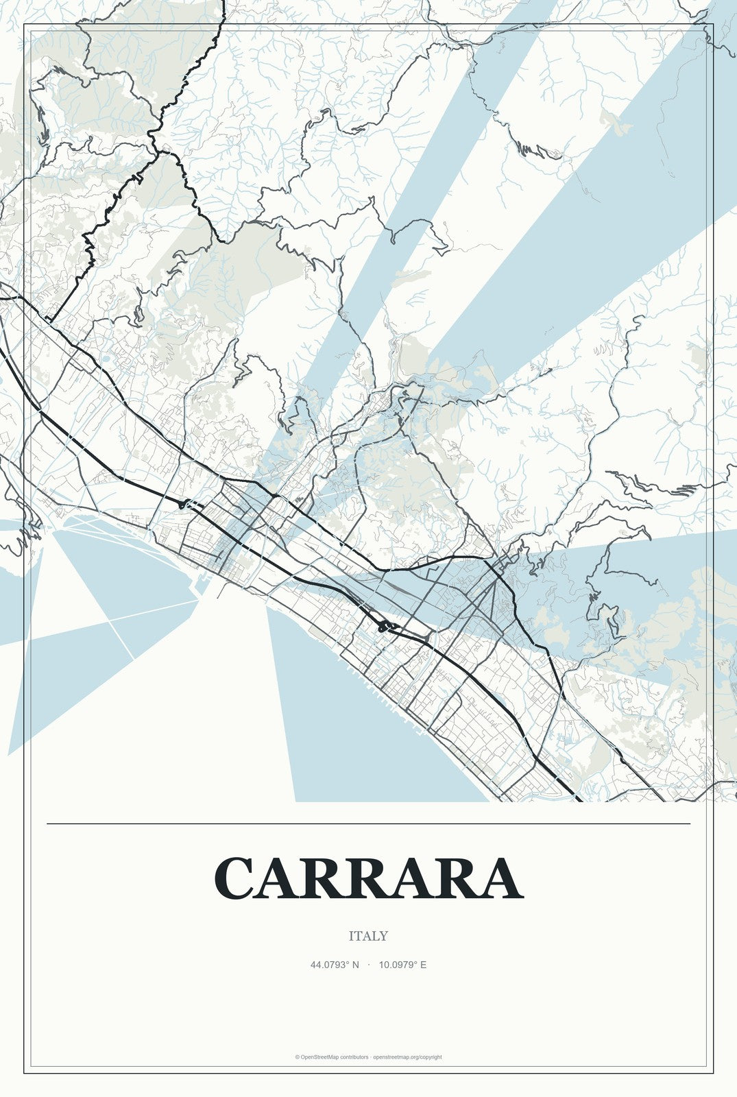Carrara, Italy City Map Aluminum Sign in Gallery Air style