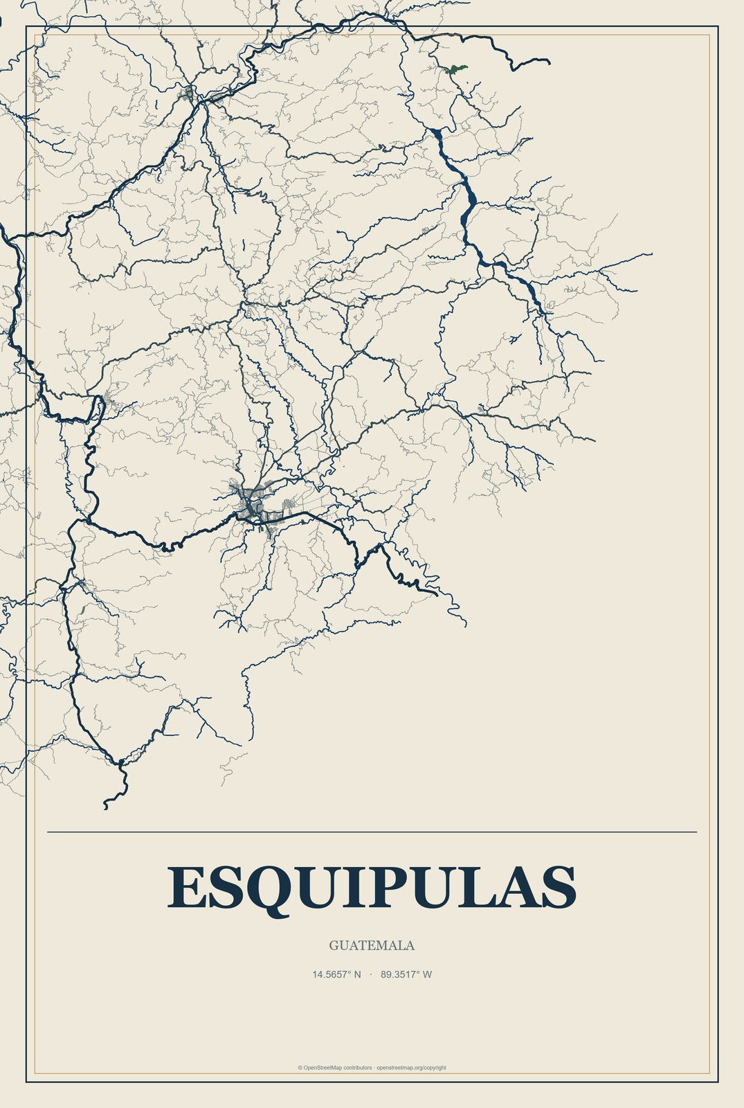 Esquipulas, Guatemala City Map Aluminum Sign in Coastal Cutout style