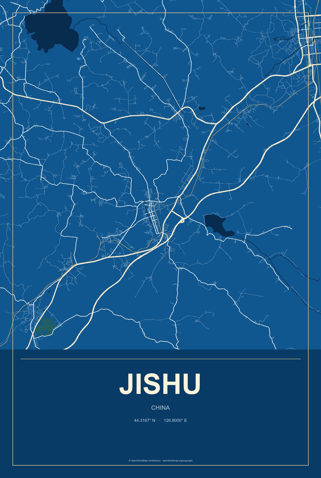 Jishu, China City Map Aluminum Sign in Harbor Cobalt style
