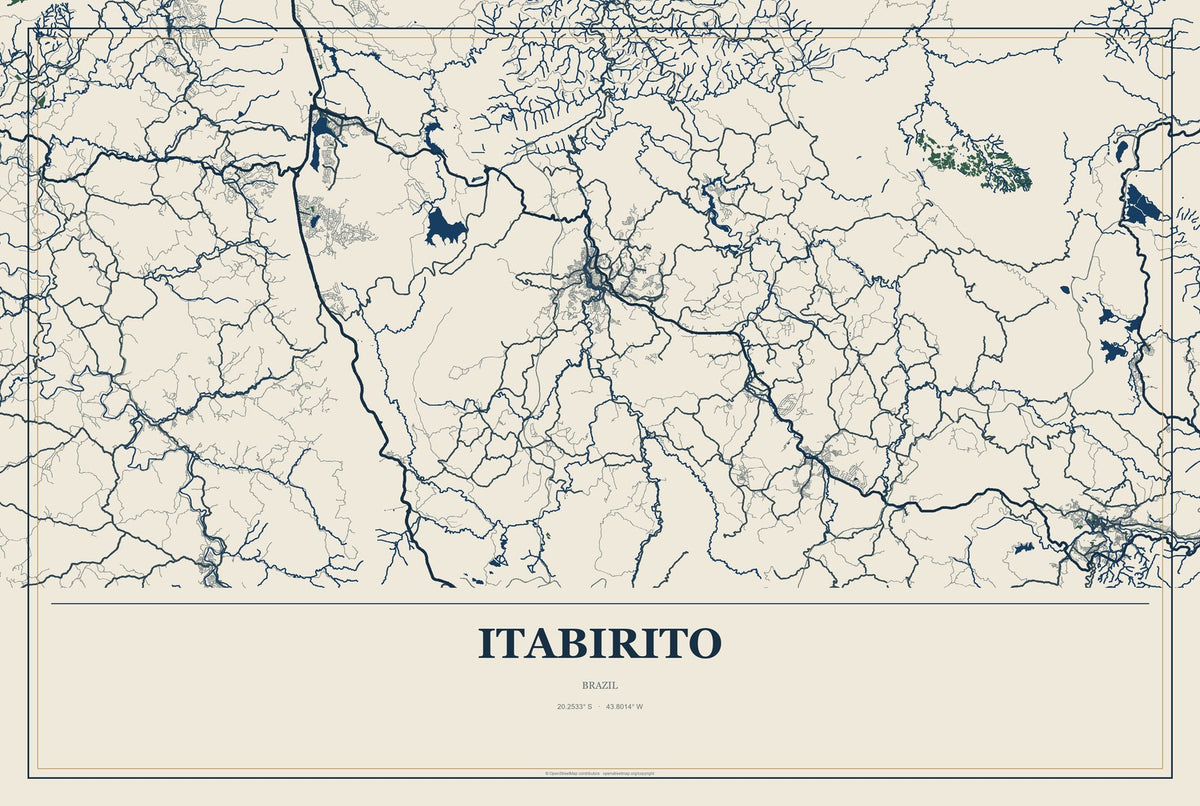 Itabirito, Brazil City Map Aluminum Sign in Coastal Cutout style
