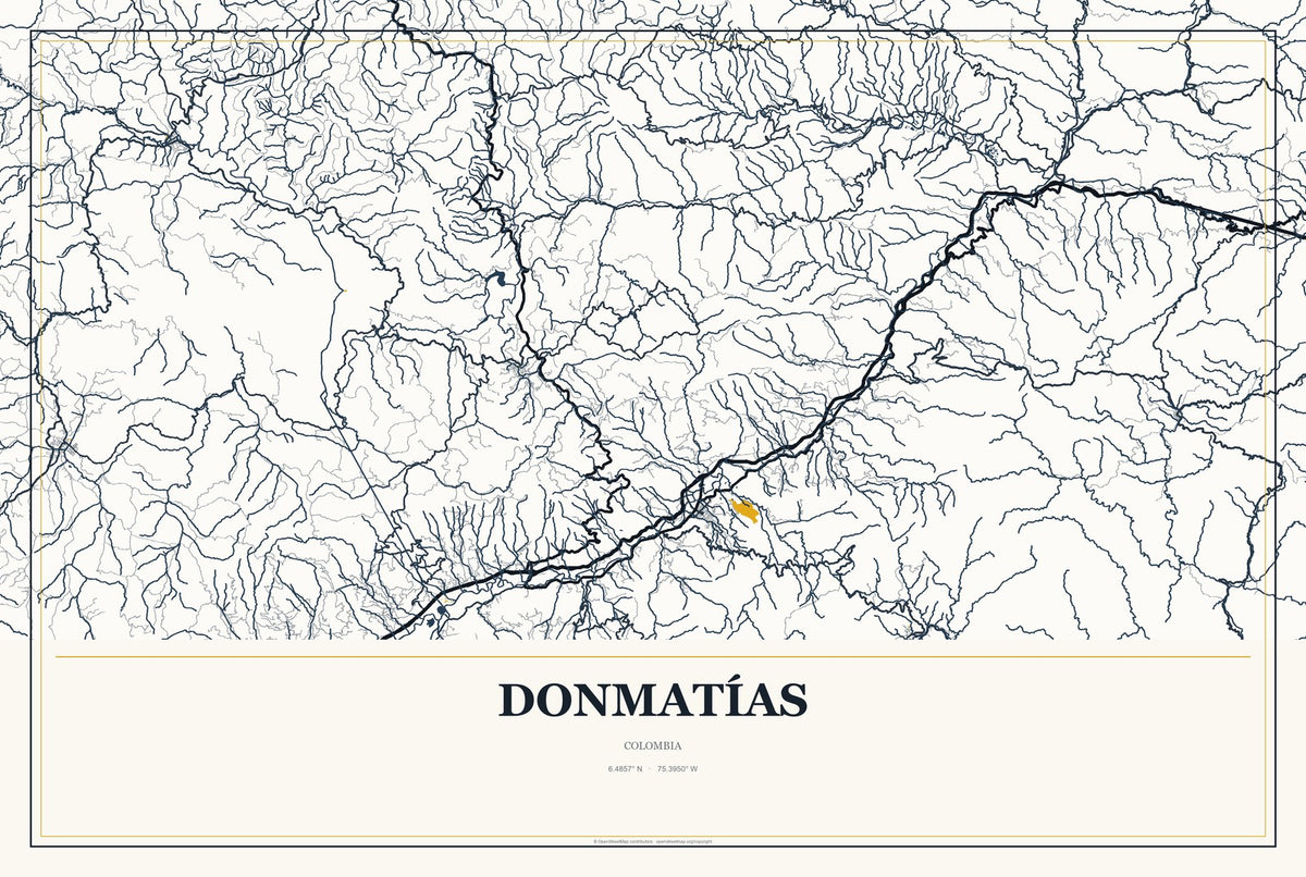 Donmatías, Colombia City Map Aluminum Sign in Citrine Modern style