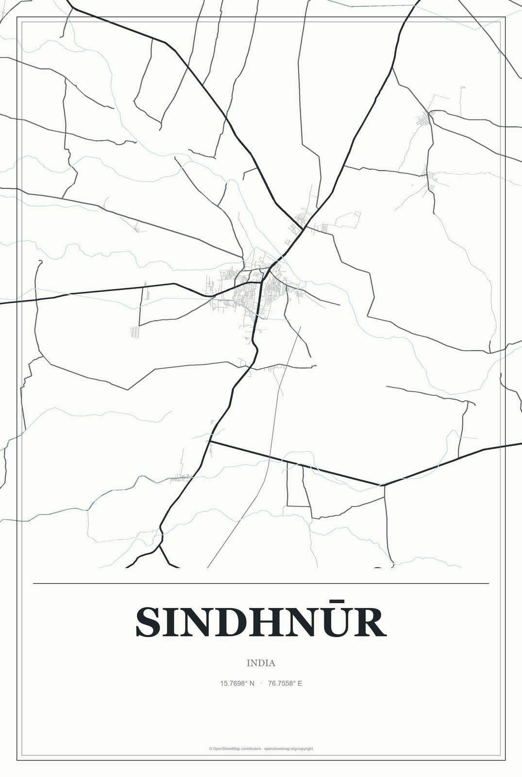 Sindhnūr, India City Map Aluminum Sign in Gallery Air style