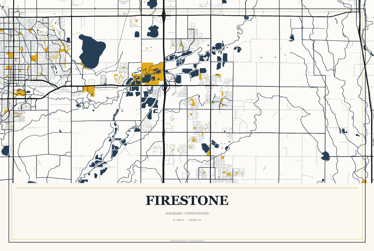 Firestone, Colorado City Map Aluminum Sign in Citrine Modern style
