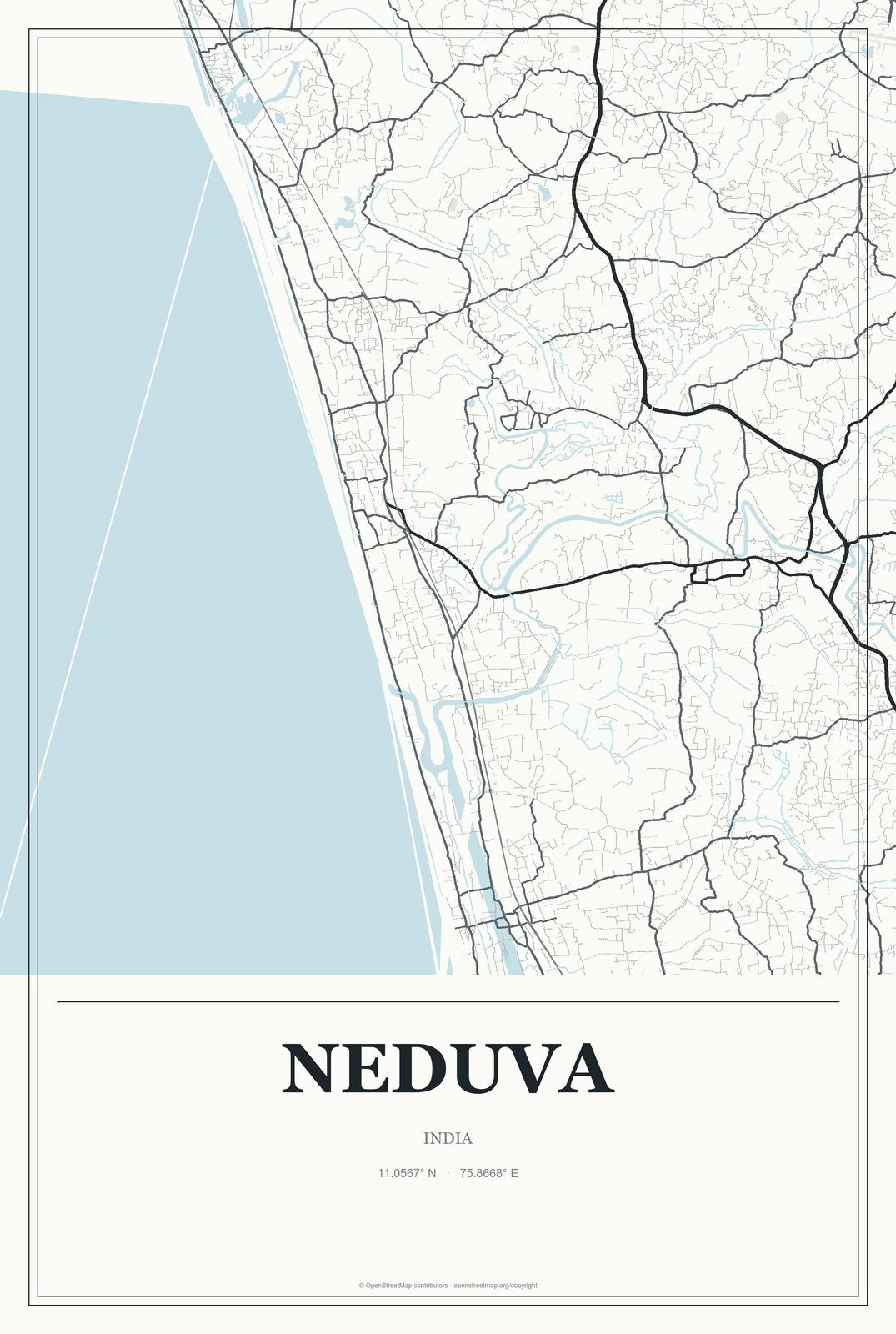 Neduva, India City Map Aluminum Sign in Gallery Air style