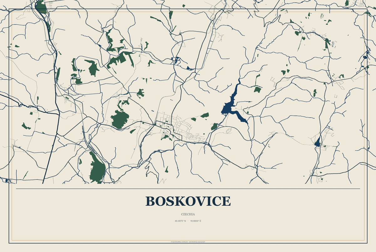 Boskovice, Czechia City Map Aluminum Sign in Coastal Cutout style
