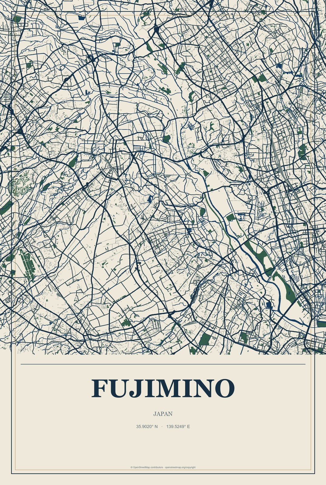 Fujimino, Japan City Map Aluminum Sign in Coastal Cutout style