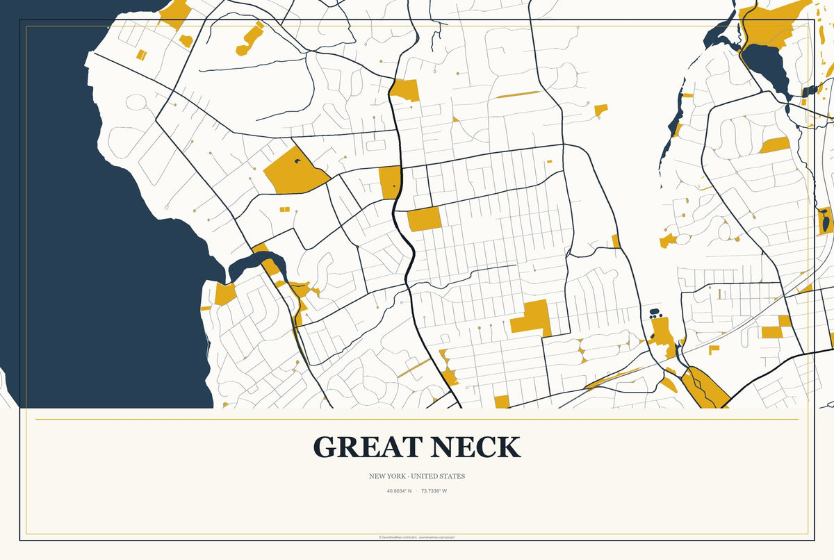 Great Neck, New York City Map Aluminum Sign in Citrine Modern style