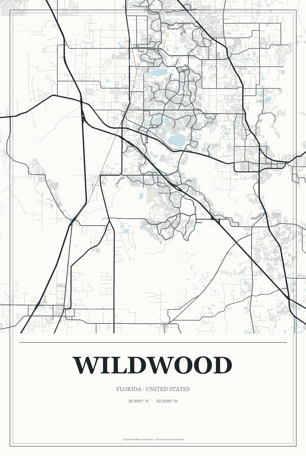 Wildwood, Florida City Map Aluminum Sign in Gallery Air style
