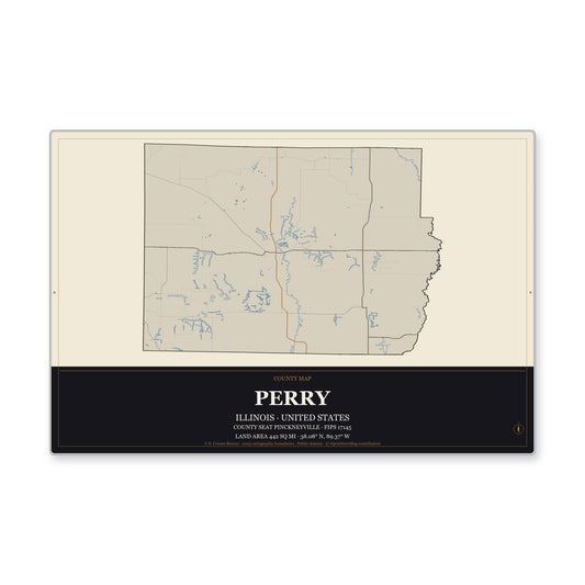 Perry County, Illinois Map Aluminum Sign in Museum Plaque style