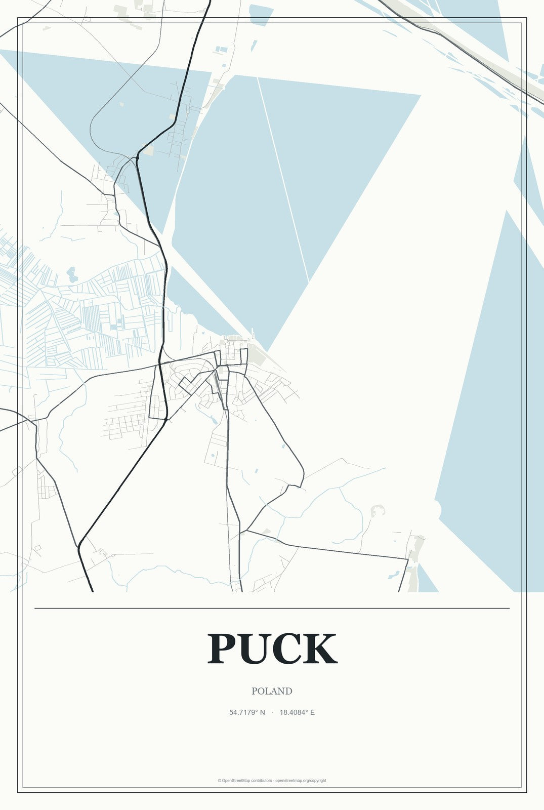 Puck, Poland City Map Aluminum Sign in Gallery Air style