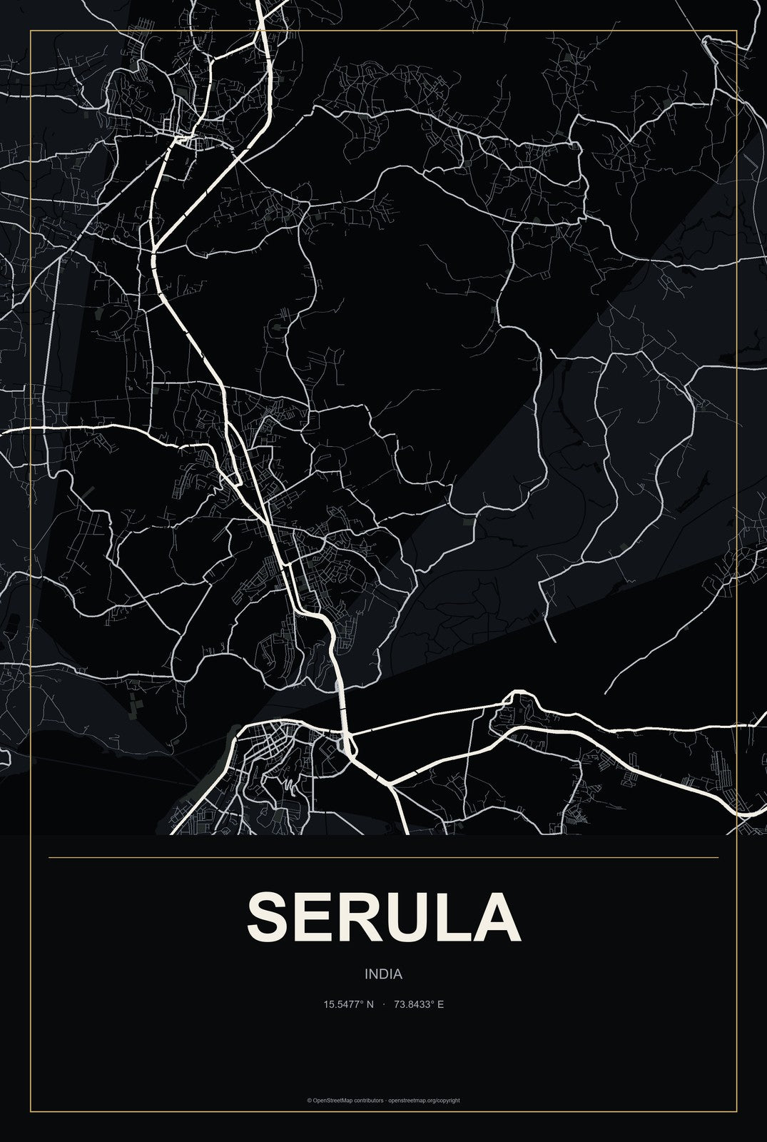 Serula, India City Map Aluminum Sign in Metropolitan Noir style