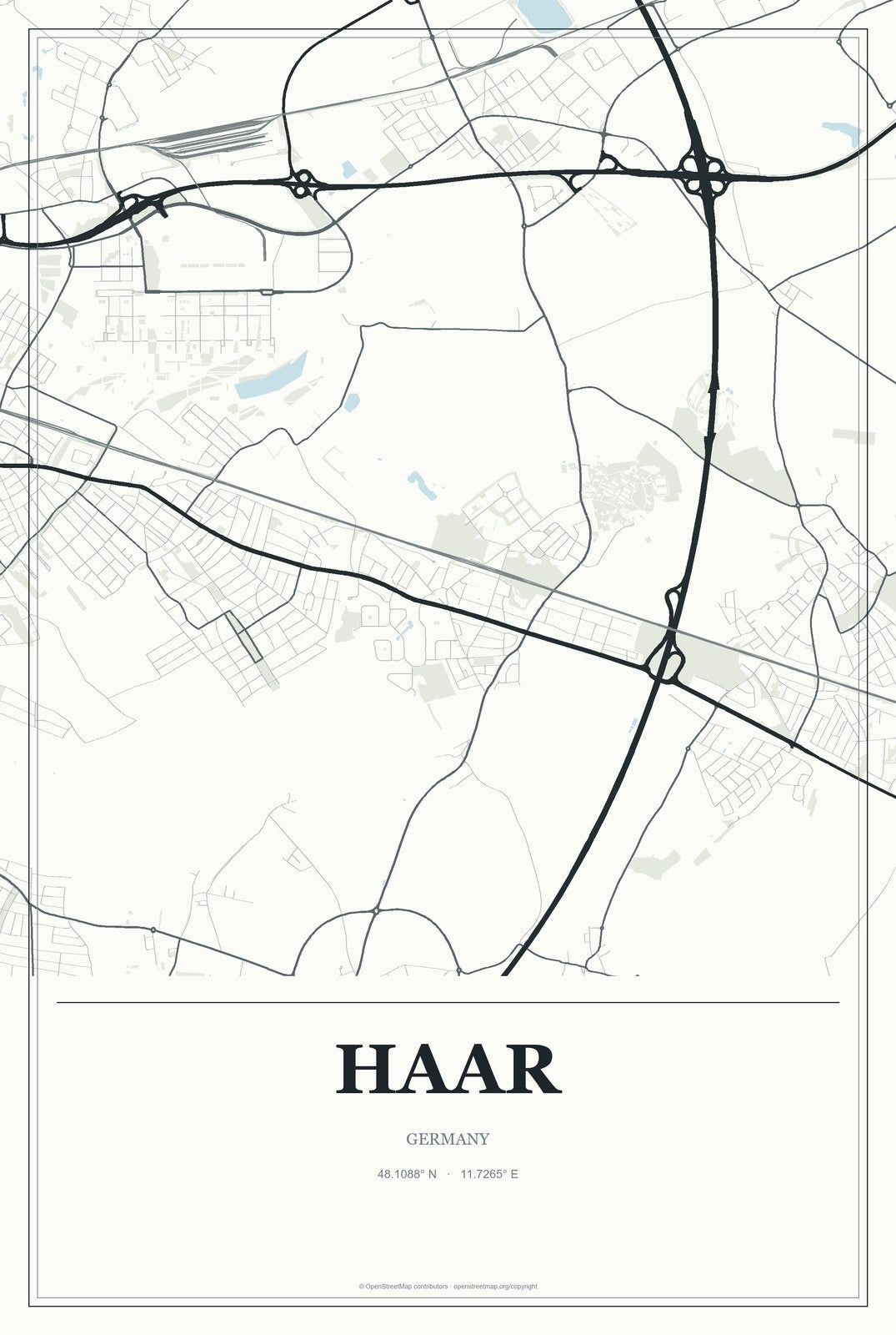 Haar, Germany City Map Aluminum Sign in Gallery Air style