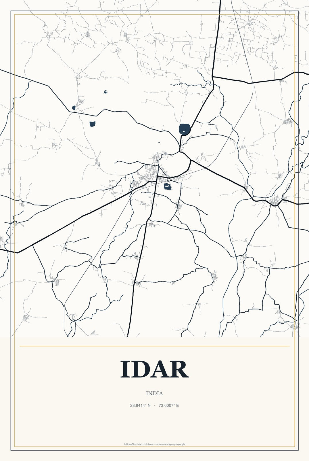 Idar, India City Map Aluminum Sign in Citrine Modern style