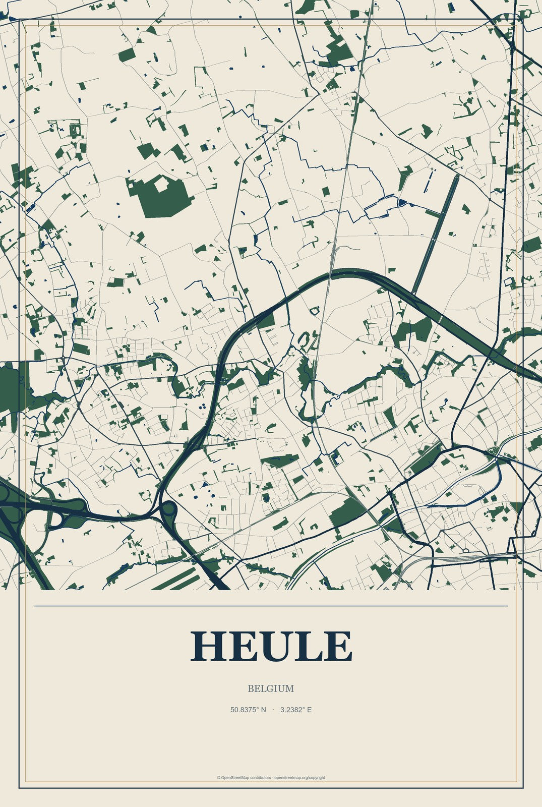Heule, Belgium City Map Aluminum Sign in Coastal Cutout style