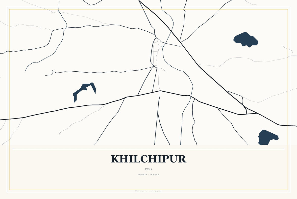 Khilchipur, India City Map Aluminum Sign in Citrine Modern style