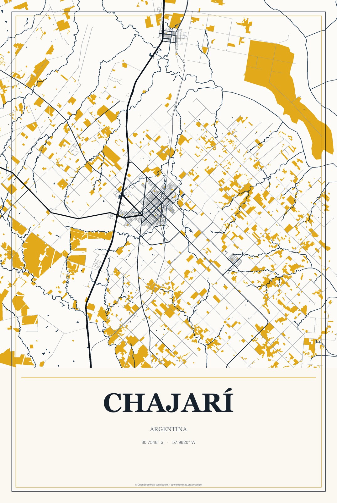 Chajarí, Argentina City Map Aluminum Sign in Citrine Modern style