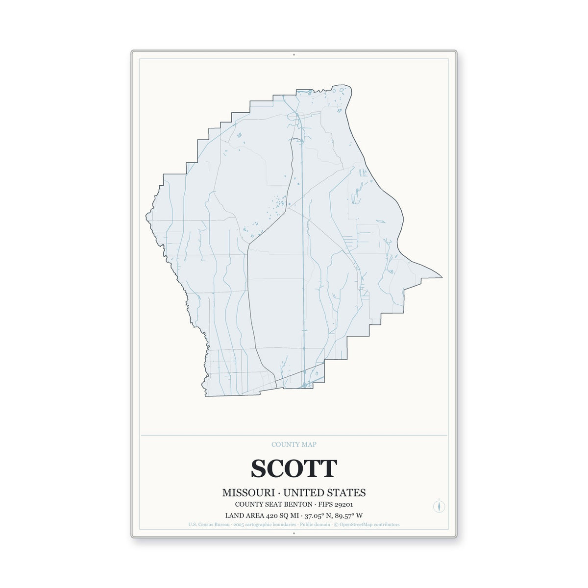 Scott County, Missouri Map Aluminum Sign in Gallery Air style