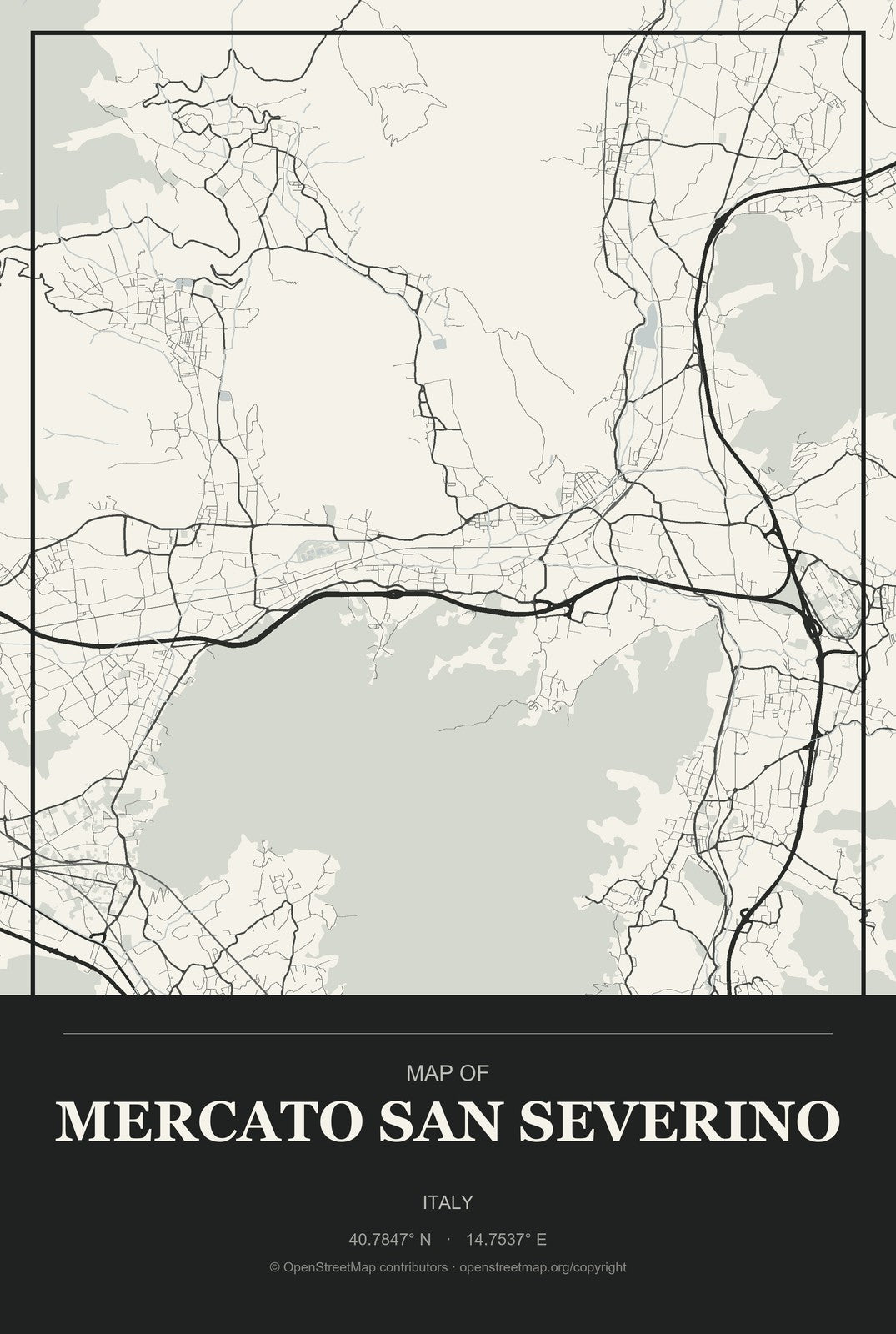Mercato San Severino, Italy City Map Aluminum Sign in Museum Plaque style
