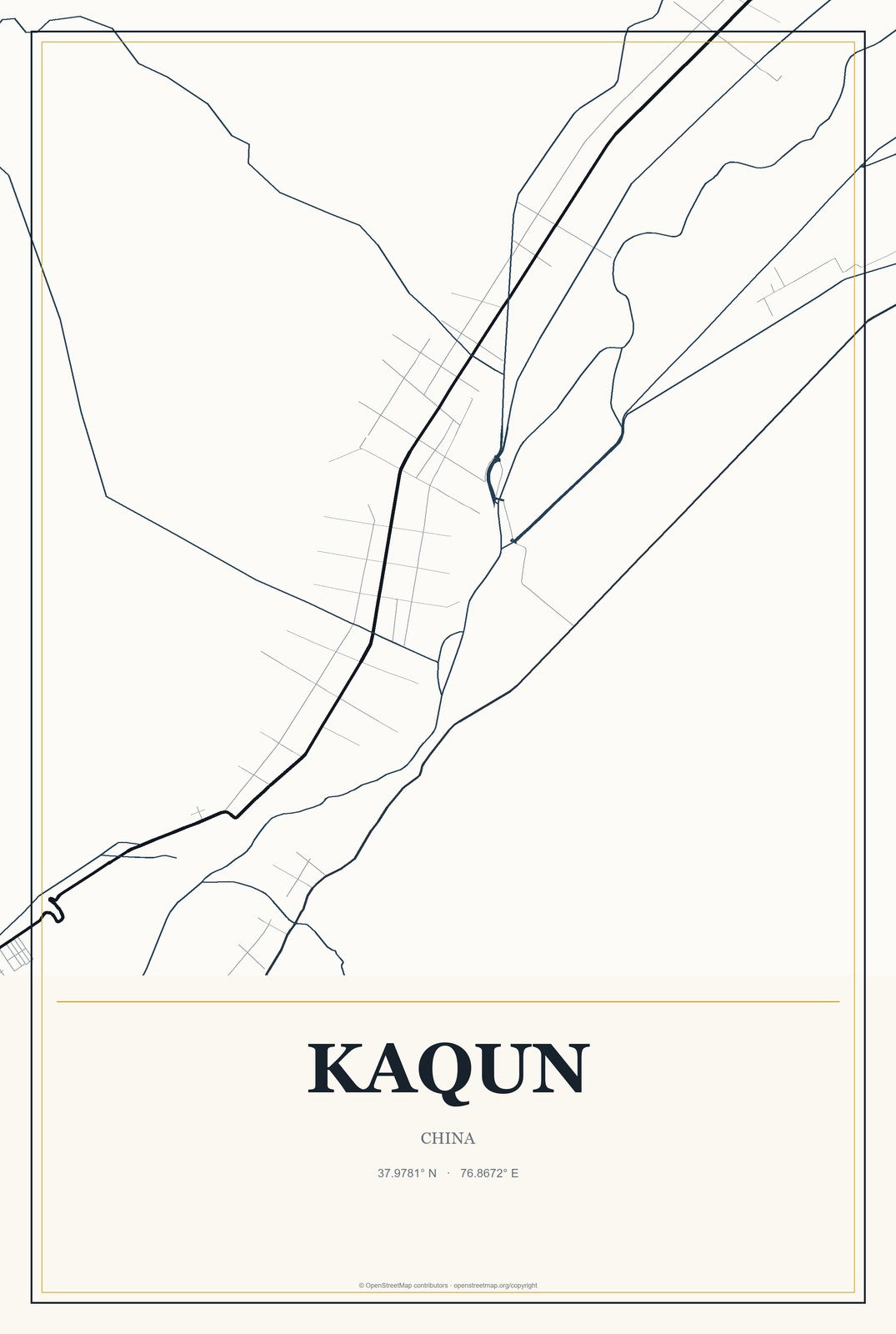 Kaqun, China City Map Aluminum Sign in Citrine Modern style