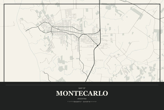 Montecarlo, Argentina City Map Aluminum Sign in Museum Plaque style