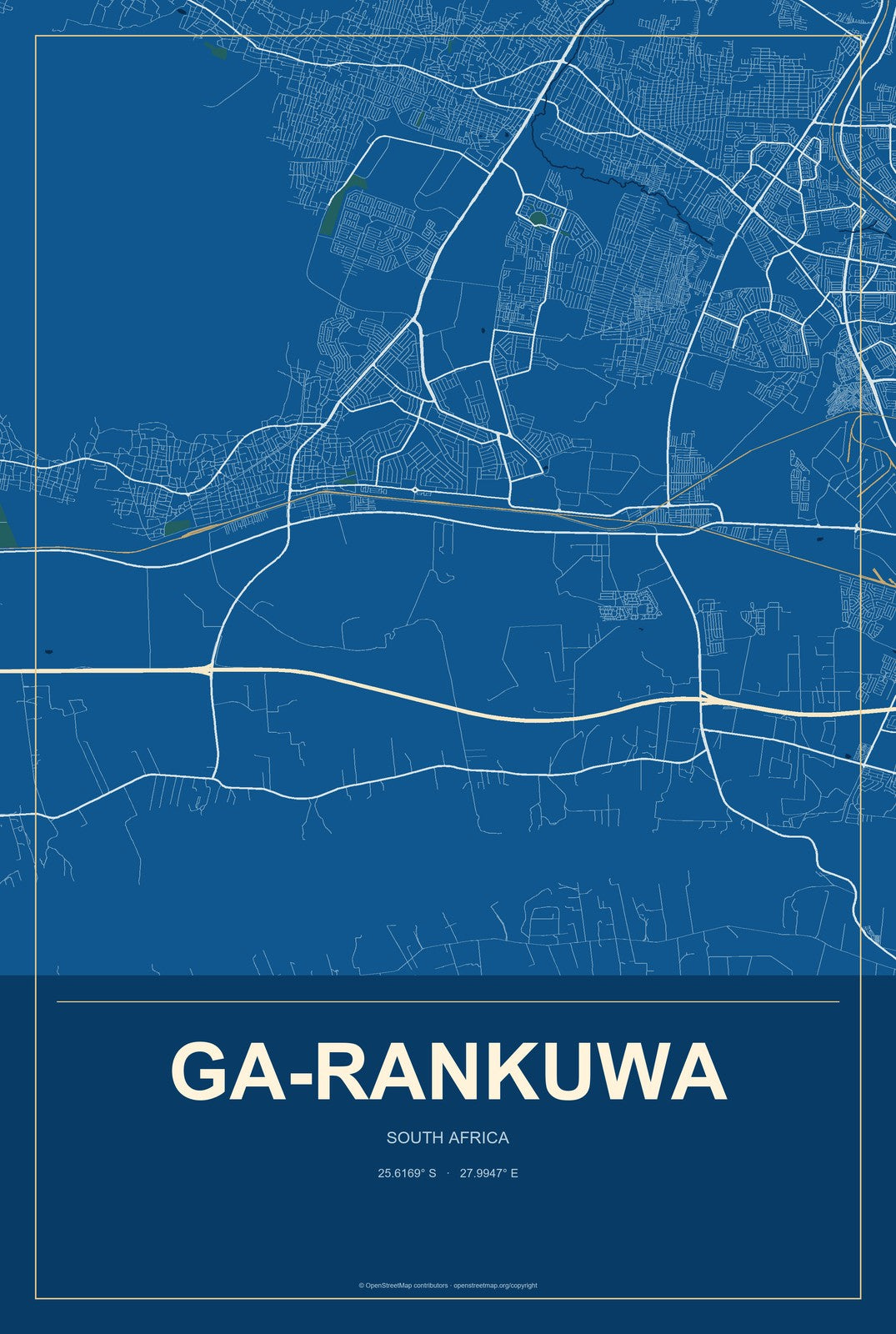 Ga-Rankuwa, South Africa City Map Aluminum Sign in Harbor Cobalt style