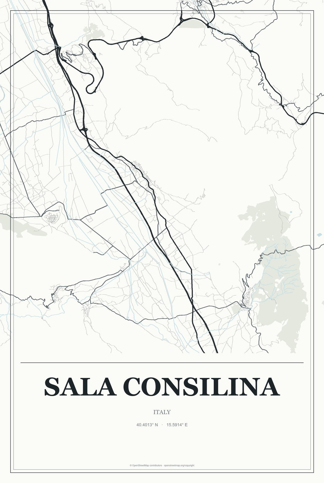 Sala Consilina, Italy City Map Aluminum Sign in Gallery Air style