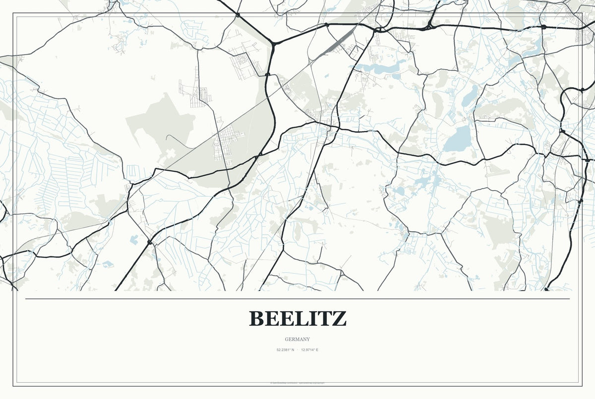 Beelitz, Germany City Map Aluminum Sign in Gallery Air style