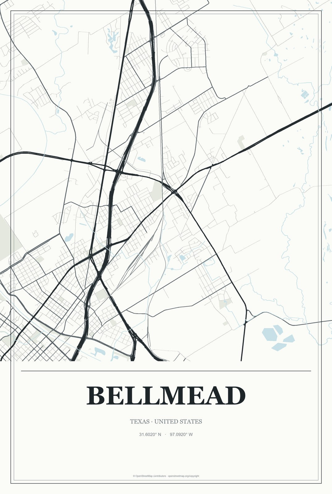 Bellmead, Texas City Map Aluminum Sign in Gallery Air style