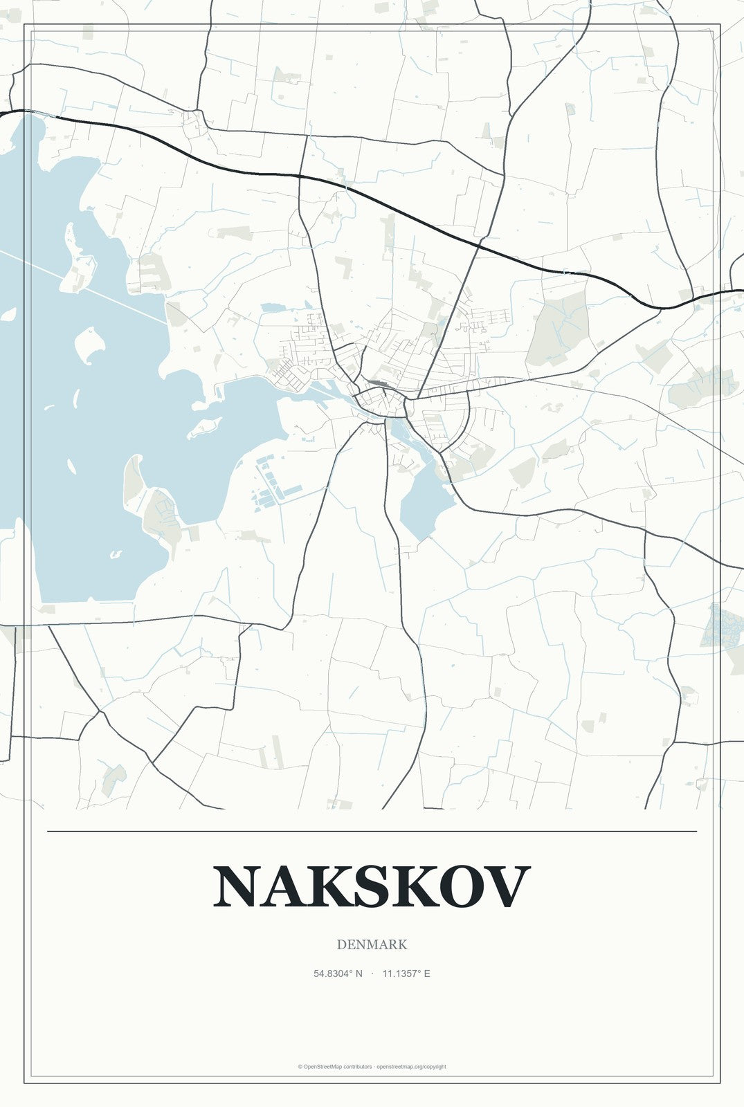Nakskov, Denmark City Map Aluminum Sign in Gallery Air style