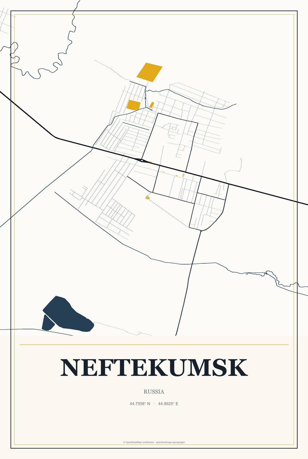 Neftekumsk, Russia City Map Aluminum Sign in Citrine Modern style