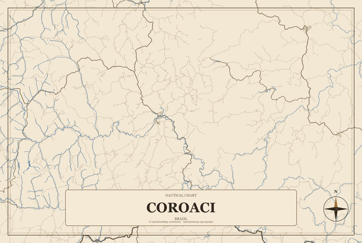Coroaci, Brazil City Map Aluminum Sign in Heritage Nautical style